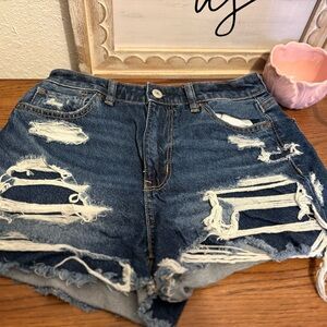 American Eagle Outfitters Blue Distressed Jean Shorts